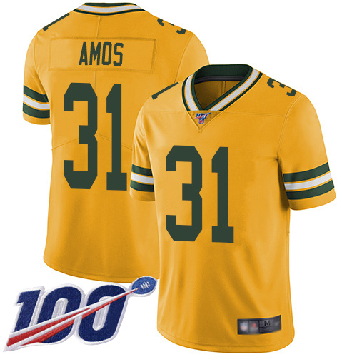Green Bay Packers Limited Gold Men 31 Amos Adrian Jersey Nike NFL 100th Season Rush Vapor Untouchable